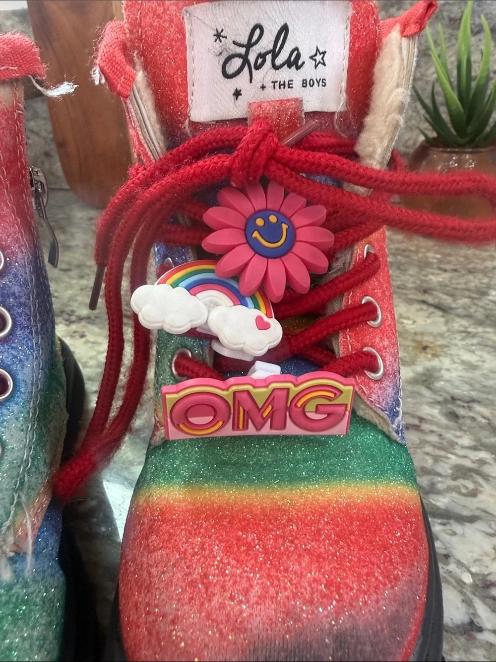 Lola + The Boys Rainbow Glitter Boots with Red Laces